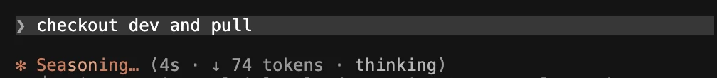 A Claude Code prompt: checkout dev and pull.