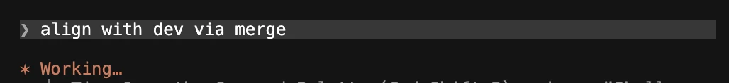 A Claude Code prompt: align with dev via merge.