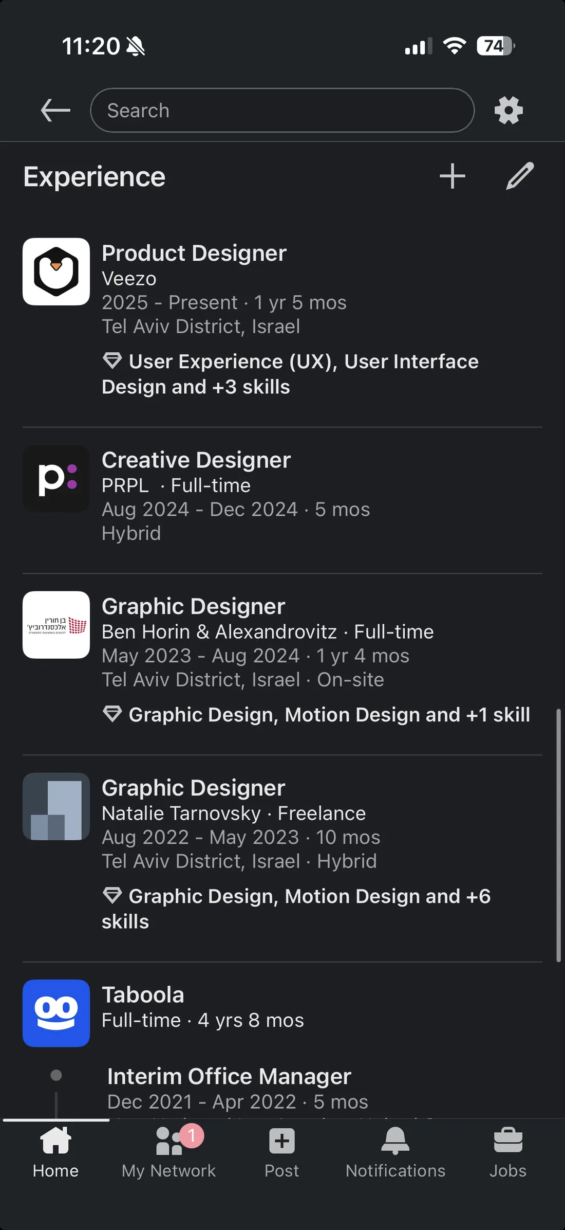 LinkedIn's experience section - a long vertical stack of roles, the résumé pattern the redesign moves away from
